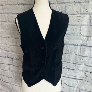 Comint Black Button-Up Vest Leather Front Button Closure Pockets Black Size Med